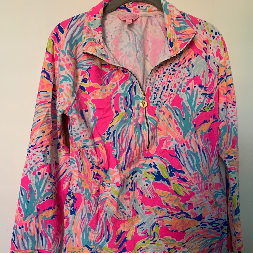 Lilly Pulitzer UPF 50+ Skipper Printed Popover Tiki Pink Sunken Treasure Size S